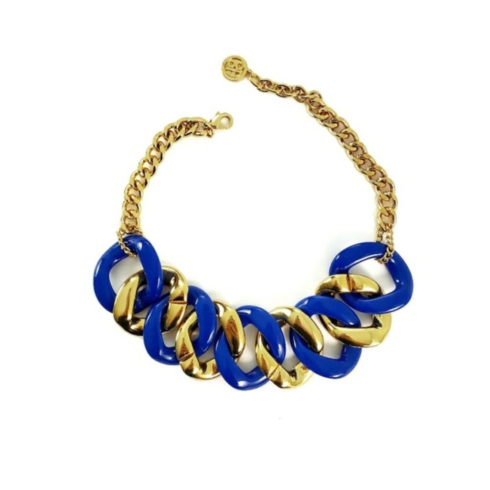 Chunky Gold & Bold Blue Link Statement Necklace